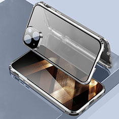 Handyhülle Hülle Luxus Aluminium Metall Rahmen Spiegel 360 Grad Ganzkörper Tasche LK3 für Apple iPhone 15 Plus Silber