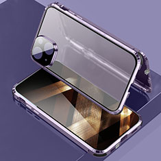 Handyhülle Hülle Luxus Aluminium Metall Rahmen Spiegel 360 Grad Ganzkörper Tasche LK3 für Apple iPhone 15 Plus Violett