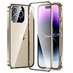 Handyhülle Hülle Luxus Aluminium Metall Rahmen Spiegel 360 Grad Ganzkörper Tasche LO1 für Apple iPhone 16 Pro Max Gold