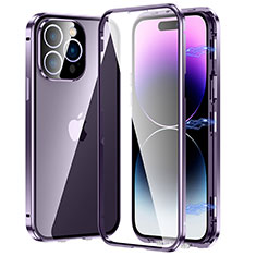 Handyhülle Hülle Luxus Aluminium Metall Rahmen Spiegel 360 Grad Ganzkörper Tasche LO1 für Apple iPhone 16 Pro Violett