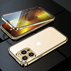 Handyhülle Hülle Luxus Aluminium Metall Rahmen Spiegel 360 Grad Ganzkörper Tasche M01 für Apple iPhone 13 Pro Gold