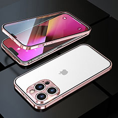 Handyhülle Hülle Luxus Aluminium Metall Rahmen Spiegel 360 Grad Ganzkörper Tasche M01 für Apple iPhone 13 Pro Max Rosegold