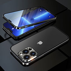 Handyhülle Hülle Luxus Aluminium Metall Rahmen Spiegel 360 Grad Ganzkörper Tasche M01 für Apple iPhone 13 Pro Schwarz