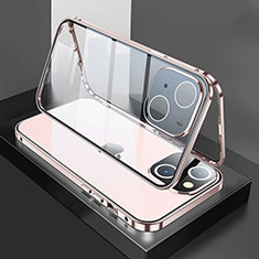 Handyhülle Hülle Luxus Aluminium Metall Rahmen Spiegel 360 Grad Ganzkörper Tasche M01 für Apple iPhone 14 Rosegold