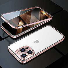 Handyhülle Hülle Luxus Aluminium Metall Rahmen Spiegel 360 Grad Ganzkörper Tasche M01 für Apple iPhone 15 Pro Rosegold