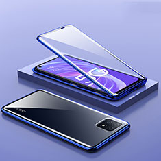 Handyhülle Hülle Luxus Aluminium Metall Rahmen Spiegel 360 Grad Ganzkörper Tasche M01 für Oppo A53 5G Blau