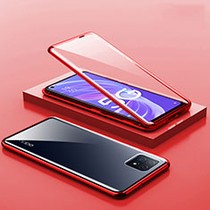 Handyhülle Hülle Luxus Aluminium Metall Rahmen Spiegel 360 Grad Ganzkörper Tasche M01 für Oppo A53 5G Rot