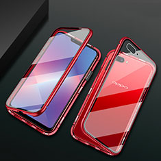 Handyhülle Hülle Luxus Aluminium Metall Rahmen Spiegel 360 Grad Ganzkörper Tasche M01 für Oppo AX5 Rot