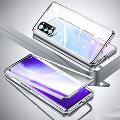 Handyhülle Hülle Luxus Aluminium Metall Rahmen Spiegel 360 Grad Ganzkörper Tasche M01 für Oppo Reno5 Pro 5G Silber