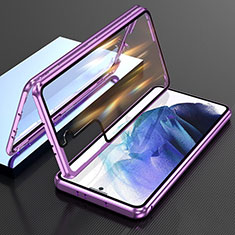 Handyhülle Hülle Luxus Aluminium Metall Rahmen Spiegel 360 Grad Ganzkörper Tasche M01 für Samsung Galaxy S21 FE 5G Violett