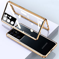 Handyhülle Hülle Luxus Aluminium Metall Rahmen Spiegel 360 Grad Ganzkörper Tasche M01 für Samsung Galaxy S24 Ultra 5G Gold