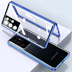 Handyhülle Hülle Luxus Aluminium Metall Rahmen Spiegel 360 Grad Ganzkörper Tasche M01 für Samsung Galaxy S25 Ultra 5G Blau