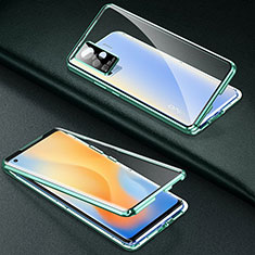Handyhülle Hülle Luxus Aluminium Metall Rahmen Spiegel 360 Grad Ganzkörper Tasche M01 für Vivo X50 Pro 5G Grün