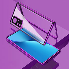Handyhülle Hülle Luxus Aluminium Metall Rahmen Spiegel 360 Grad Ganzkörper Tasche M01 für Xiaomi Mi 12S Pro 5G Violett