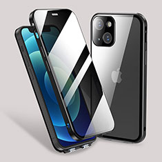 Handyhülle Hülle Luxus Aluminium Metall Rahmen Spiegel 360 Grad Ganzkörper Tasche M02 für Apple iPhone 14 Plus Schwarz