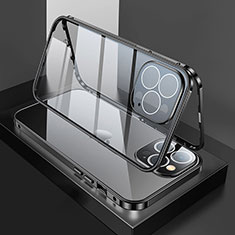 Handyhülle Hülle Luxus Aluminium Metall Rahmen Spiegel 360 Grad Ganzkörper Tasche M02 für Apple iPhone 14 Pro Max Schwarz