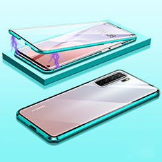 Handyhülle Hülle Luxus Aluminium Metall Rahmen Spiegel 360 Grad Ganzkörper Tasche M02 für Huawei Nova 7 SE 5G Cyan