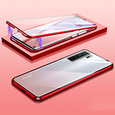 Handyhülle Hülle Luxus Aluminium Metall Rahmen Spiegel 360 Grad Ganzkörper Tasche M02 für Huawei Nova 7 SE 5G Rot