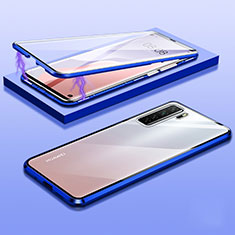 Handyhülle Hülle Luxus Aluminium Metall Rahmen Spiegel 360 Grad Ganzkörper Tasche M02 für Huawei P40 Lite 5G Blau