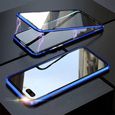 Handyhülle Hülle Luxus Aluminium Metall Rahmen Spiegel 360 Grad Ganzkörper Tasche M02 für Oppo A5 Blau