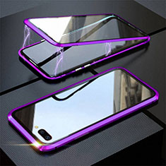 Handyhülle Hülle Luxus Aluminium Metall Rahmen Spiegel 360 Grad Ganzkörper Tasche M02 für Oppo A5 Violett
