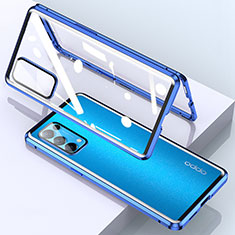 Handyhülle Hülle Luxus Aluminium Metall Rahmen Spiegel 360 Grad Ganzkörper Tasche M02 für Oppo Reno5 Pro 5G Blau