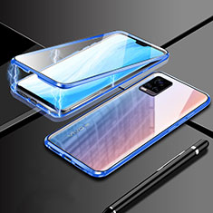 Handyhülle Hülle Luxus Aluminium Metall Rahmen Spiegel 360 Grad Ganzkörper Tasche M02 für Vivo V20 Pro 5G Blau