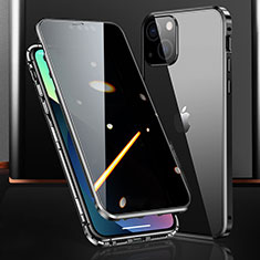 Handyhülle Hülle Luxus Aluminium Metall Rahmen Spiegel 360 Grad Ganzkörper Tasche M03 für Apple iPhone 13 Mini Schwarz