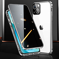 Handyhülle Hülle Luxus Aluminium Metall Rahmen Spiegel 360 Grad Ganzkörper Tasche M03 für Apple iPhone 13 Mini Silber