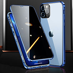 Handyhülle Hülle Luxus Aluminium Metall Rahmen Spiegel 360 Grad Ganzkörper Tasche M03 für Apple iPhone 13 Pro Blau