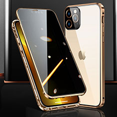 Handyhülle Hülle Luxus Aluminium Metall Rahmen Spiegel 360 Grad Ganzkörper Tasche M03 für Apple iPhone 13 Pro Gold