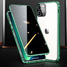 Handyhülle Hülle Luxus Aluminium Metall Rahmen Spiegel 360 Grad Ganzkörper Tasche M03 für Apple iPhone 13 Pro Grün