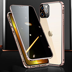 Handyhülle Hülle Luxus Aluminium Metall Rahmen Spiegel 360 Grad Ganzkörper Tasche M03 für Apple iPhone 13 Pro Rosegold