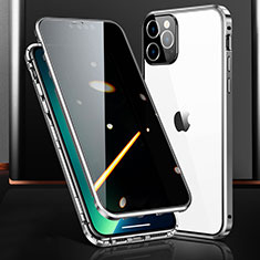 Handyhülle Hülle Luxus Aluminium Metall Rahmen Spiegel 360 Grad Ganzkörper Tasche M03 für Apple iPhone 13 Pro Silber