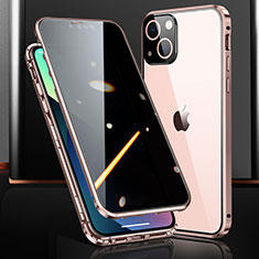 Handyhülle Hülle Luxus Aluminium Metall Rahmen Spiegel 360 Grad Ganzkörper Tasche M03 für Apple iPhone 13 Rosegold