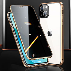 Handyhülle Hülle Luxus Aluminium Metall Rahmen Spiegel 360 Grad Ganzkörper Tasche M03 für Apple iPhone 14 Plus Gold