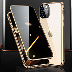 Handyhülle Hülle Luxus Aluminium Metall Rahmen Spiegel 360 Grad Ganzkörper Tasche M03 für Apple iPhone 15 Pro Max Gold