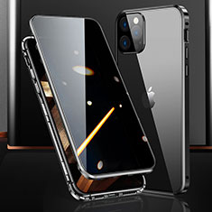 Handyhülle Hülle Luxus Aluminium Metall Rahmen Spiegel 360 Grad Ganzkörper Tasche M03 für Apple iPhone 15 Pro Max Schwarz