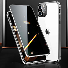 Handyhülle Hülle Luxus Aluminium Metall Rahmen Spiegel 360 Grad Ganzkörper Tasche M03 für Apple iPhone 15 Pro Max Silber