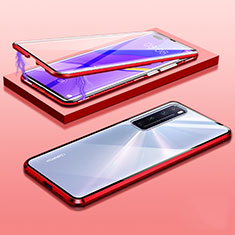 Handyhülle Hülle Luxus Aluminium Metall Rahmen Spiegel 360 Grad Ganzkörper Tasche M03 für Huawei Nova 7 Pro 5G Rot