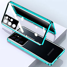 Handyhülle Hülle Luxus Aluminium Metall Rahmen Spiegel 360 Grad Ganzkörper Tasche M03 für Samsung Galaxy S21 Ultra 5G Grün