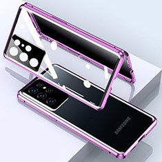 Handyhülle Hülle Luxus Aluminium Metall Rahmen Spiegel 360 Grad Ganzkörper Tasche M03 für Samsung Galaxy S21 Ultra 5G Violett
