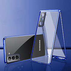 Handyhülle Hülle Luxus Aluminium Metall Rahmen Spiegel 360 Grad Ganzkörper Tasche M03 für Samsung Galaxy S22 5G Blau