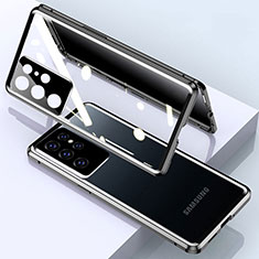 Handyhülle Hülle Luxus Aluminium Metall Rahmen Spiegel 360 Grad Ganzkörper Tasche M03 für Samsung Galaxy S22 Ultra 5G Schwarz