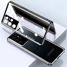 Handyhülle Hülle Luxus Aluminium Metall Rahmen Spiegel 360 Grad Ganzkörper Tasche M03 für Samsung Galaxy S25 Ultra 5G Schwarz