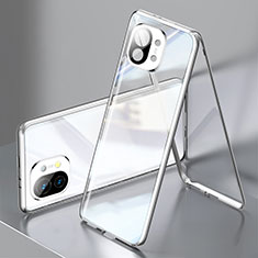 Handyhülle Hülle Luxus Aluminium Metall Rahmen Spiegel 360 Grad Ganzkörper Tasche M03 für Xiaomi Mi 11 Lite 5G NE Silber