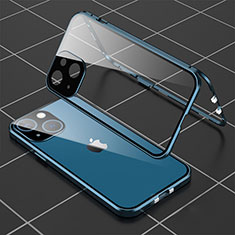 Handyhülle Hülle Luxus Aluminium Metall Rahmen Spiegel 360 Grad Ganzkörper Tasche M04 für Apple iPhone 14 Plus Blau
