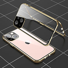 Handyhülle Hülle Luxus Aluminium Metall Rahmen Spiegel 360 Grad Ganzkörper Tasche M04 für Apple iPhone 14 Plus Gold