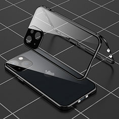 Handyhülle Hülle Luxus Aluminium Metall Rahmen Spiegel 360 Grad Ganzkörper Tasche M04 für Apple iPhone 14 Plus Schwarz