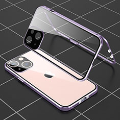 Handyhülle Hülle Luxus Aluminium Metall Rahmen Spiegel 360 Grad Ganzkörper Tasche M04 für Apple iPhone 14 Plus Violett
